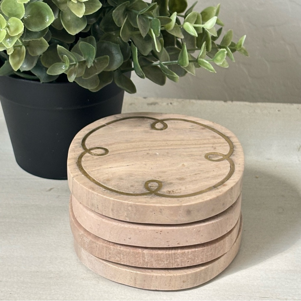NEW Anthropologie Marble Coasters | Set of 4 | Peach & Cream | Made in India
